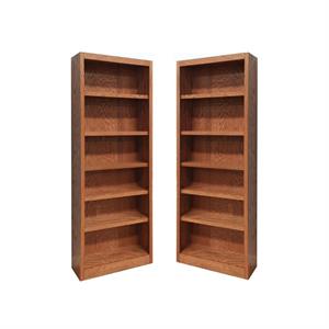 home square 2 piece traditional tall 6-shelf wood bookcase set in dry oak