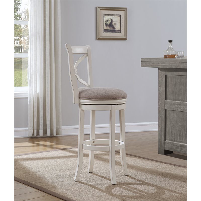 Home Square 2 Piece Swivel Wood Bar Stool Set in Distressed Antique White
