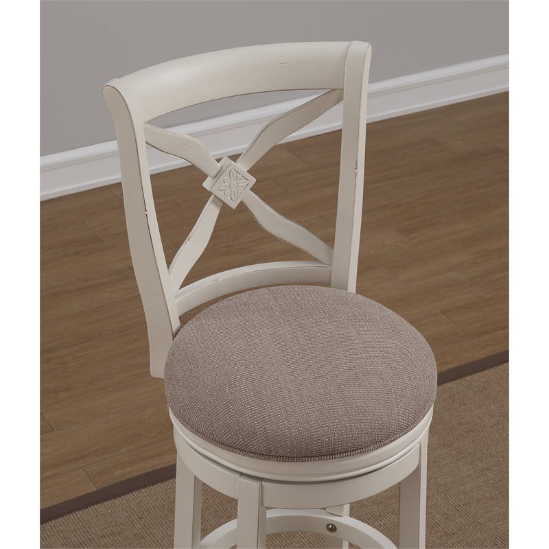 Home Square 2 Piece Swivel Wood Bar Stool Set in Distressed Antique White