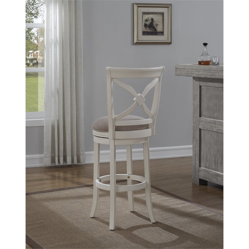 Home Square 2 Piece Swivel Wood Bar Stool Set in Distressed Antique White