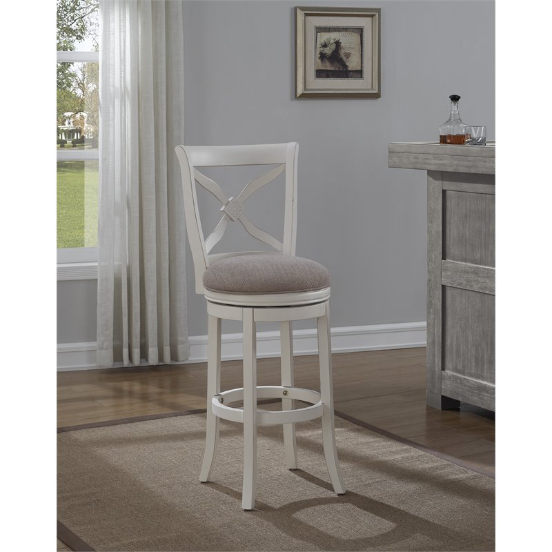 Home Square 2 Piece Swivel Wood Bar Stool Set in Distressed Antique White