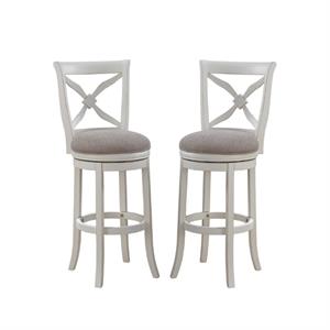 home square 2 piece swivel wood bar stool set in distressed antique white