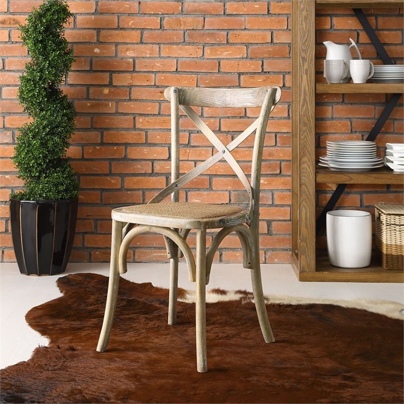 Home Square 2 Piece Wood Dining Chair Set with Rattan Seat in Gray/Natural