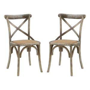 Home Square 2 Piece Wood Dining Chair Set with Rattan Seat in Gray/Natural