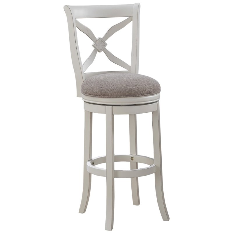 Home Square 2 Piece Swivel Tall Wood Bar Stool Set in Distressed Antique White