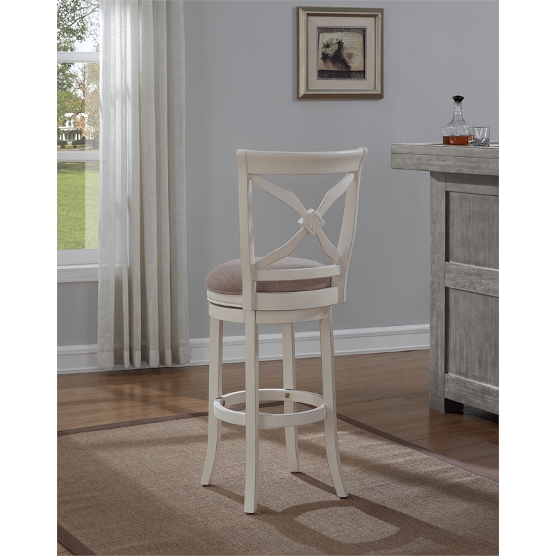 Home Square 2 Piece Swivel Tall Wood Bar Stool Set in Distressed Antique White