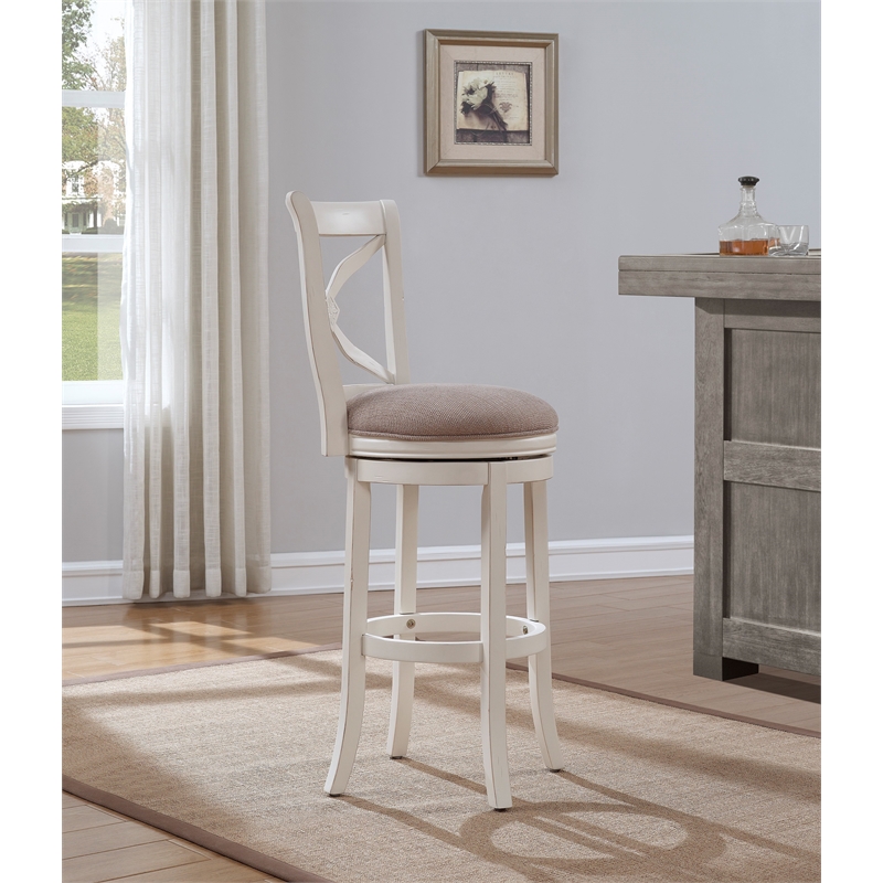 Home Square 2 Piece Swivel Tall Wood Bar Stool Set in Distressed Antique White