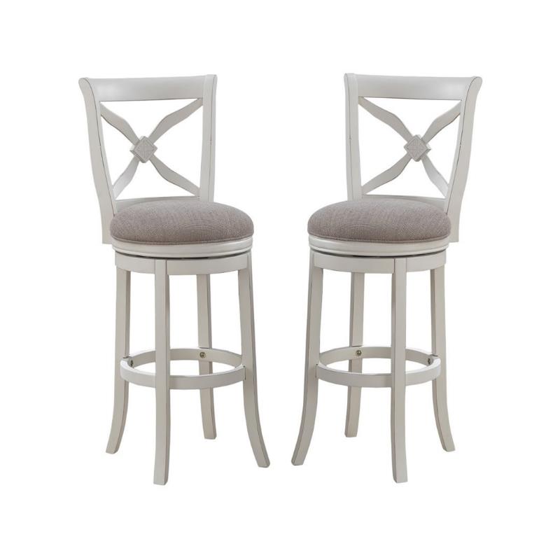 Home Square 2 Piece Swivel Tall Wood Bar Stool Set in Distressed Antique White