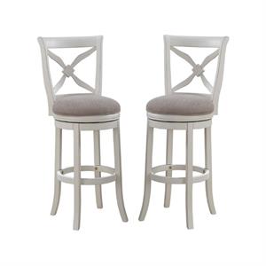 Home Square 2 Piece Swivel Tall Wood Bar Stool Set in Distressed Antique White