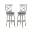 Home Square 2 Piece Swivel Tall Wood Bar Stool Set in Distressed Antique White