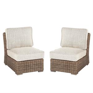 home square 2 piece armless resin wicker patio chair set in beige