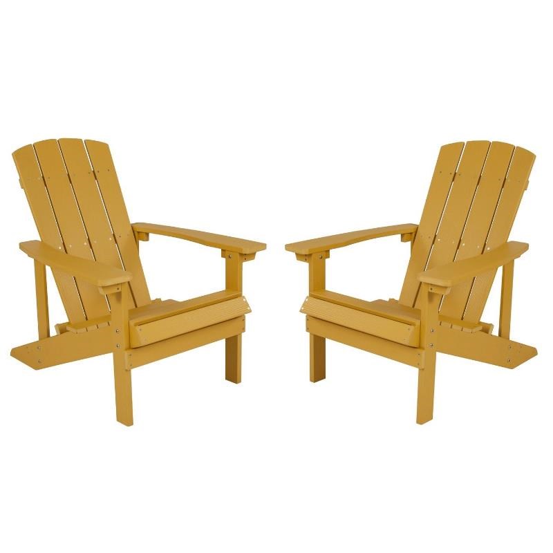 Home Square 2 Piece Faux Wood Adirondack Chair Set In Yellow