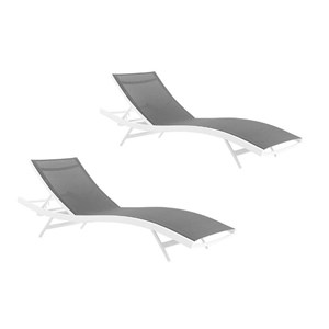 Home Square 2 Piece Teslin Fabric Patio Chaise Lounge Set in White and Gray