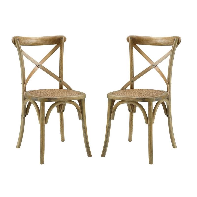 Home Square 2 Piece Wood Frame Dining Chair Set with Rattan Seat in Natural