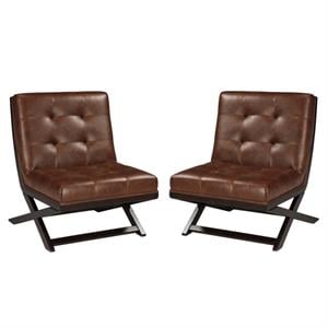 Home Square 2 Piece Faux Leather Tufted Accent Chair Set in Brown