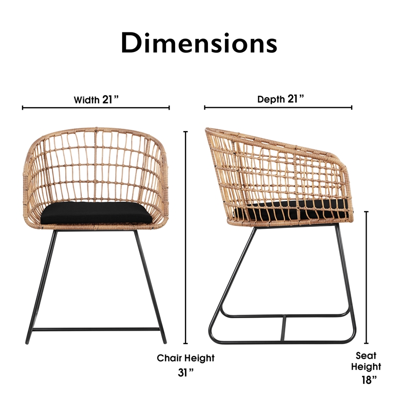 Home Square 2 Piece Poly-rattan Lounge Chair Set with Curved Metal Base in Black