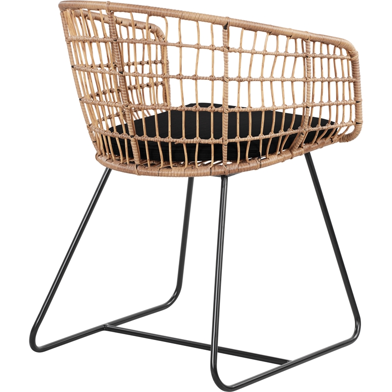 Home Square 2 Piece Poly-rattan Lounge Chair Set with Curved Metal Base in Black