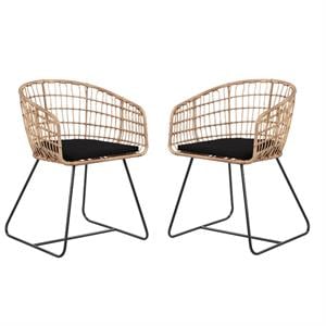 Home Square 2 Piece Poly-rattan Lounge Chair Set with Curved Metal Base in Black