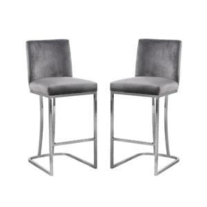 Home Square 2 Piece Upholstered Velvet Counter Stool Set with Metal Base in Gray