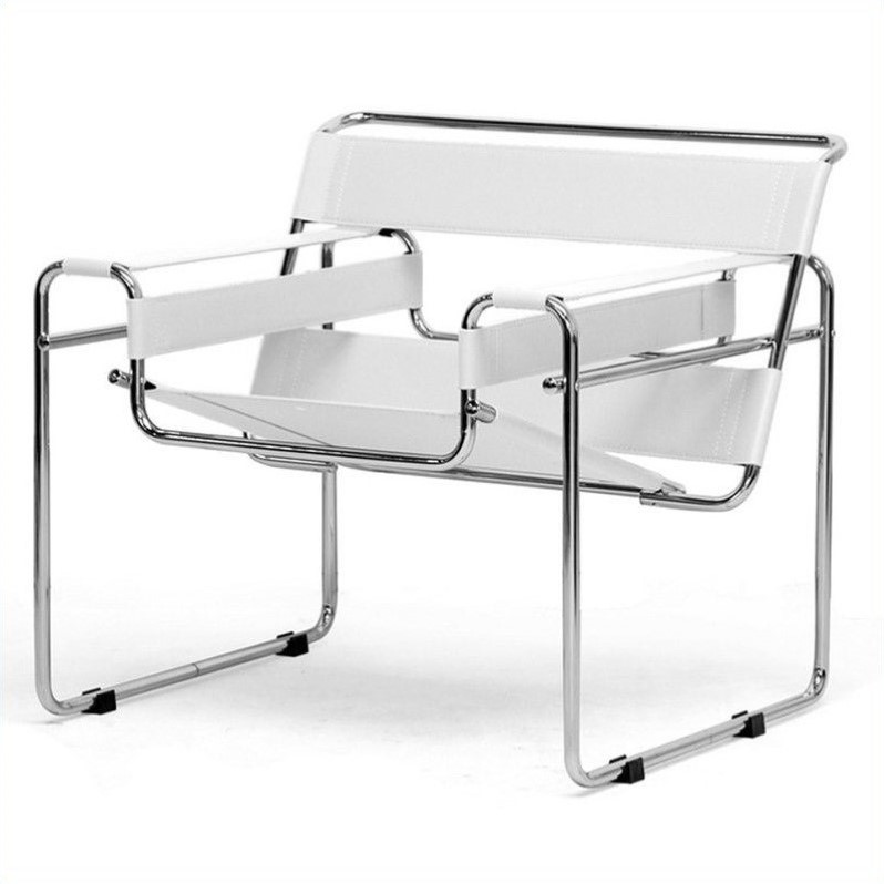 Home Square 2 Piece Bonded Leather Accent Chair Set with Metal Frame in White