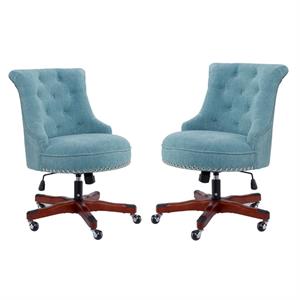 home square 2 piece sinclair upholstered wood office chair set in aqua blue