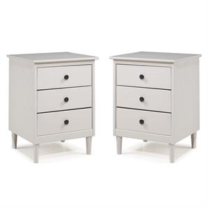 home square 2 piece solid wood nightstand set with 3 drawer in white