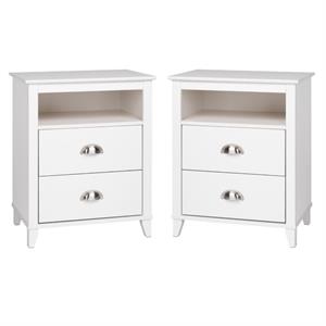 home square 2 piece solid wood nightstand set with 2 drawer in white