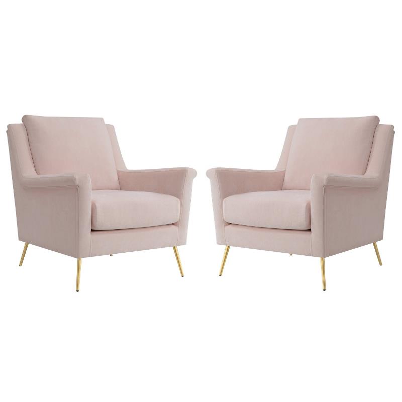 Home Square 2 Piece Mid Century Polyester Fabric Accent Chair Set in Blush