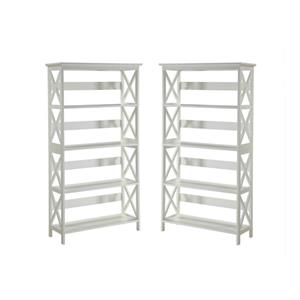 Home Square 2 Piece X-frame Wood Bookcase Set with Five Shelf in White