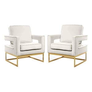 Home Square 2 Piece Velvet Accent Chair Set with Gold Iron Base in Cream