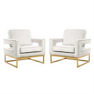 home square 2 piece velvet accent chair set with gold iron base in cream