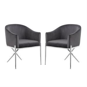 home square 2 piece upholstered velvet dining chair set with metal leg in gray