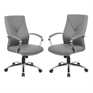 home square 2 piece leather plus executive chair set with arms in gray