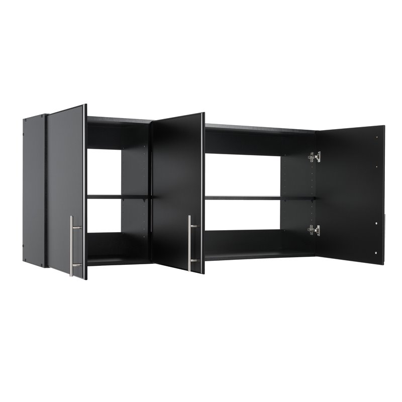 Home Square 2 Piece Wood Wall Cabinet Set with 3 Adjustable Shelf in Black