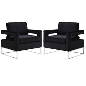 home square 2 piece velvet accent chair set with metal base in black and chrome