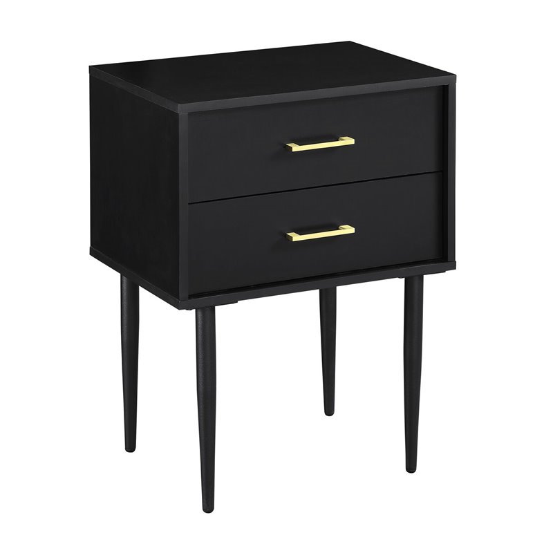 Home Square 2 Piece Modern Wood Side Table Set with Gold Metal Handle in Black