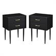 Home Square 2 Piece Modern Wood Side Table Set with Gold Metal Handle in Black