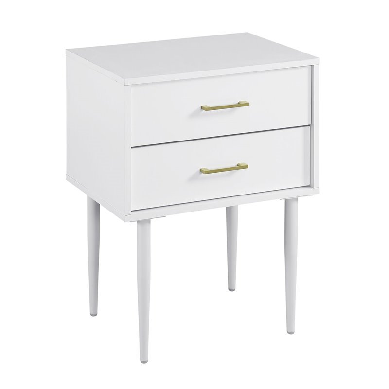 Home Square 2 Piece Modern Wood Side Table Set with Gold Metal Handle in White