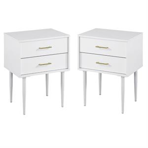 Home Square 2 Piece Modern Wood Side Table Set with Gold Metal Handle in White
