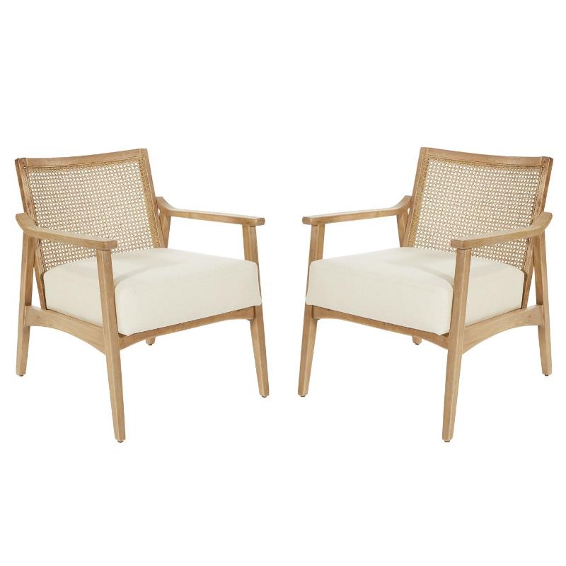 Home Square 2 Piece Coastal Upholstered Linen Fabric Armchair Set in Beige