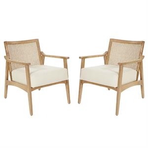 home square 2 piece coastal upholstered linen fabric armchair set in beige