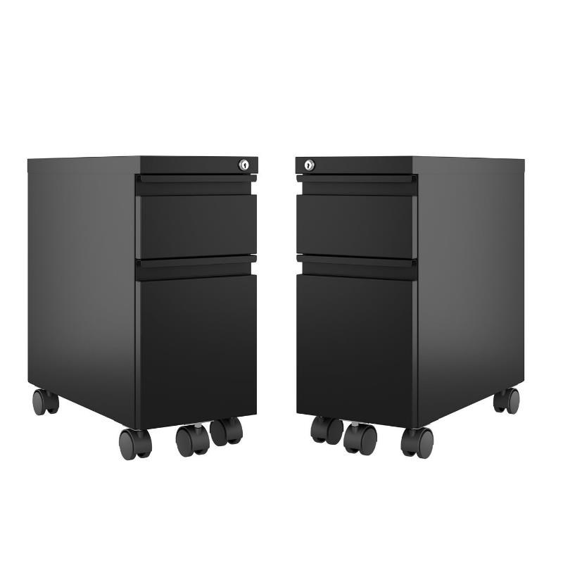 Home Square 2 Piece Pedestal Mobile Wood Filing Cabinet Set in Black