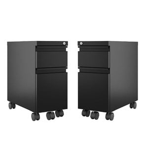Home Square 2 Piece Pedestal Mobile Wood Filing Cabinet Set in Black