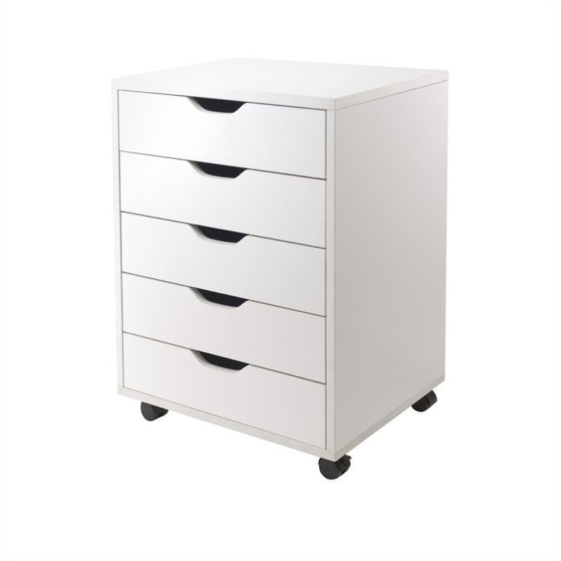 Home Square 2 Piece Wood Mobile Storage Cabinet Set with 5 Drawer in White