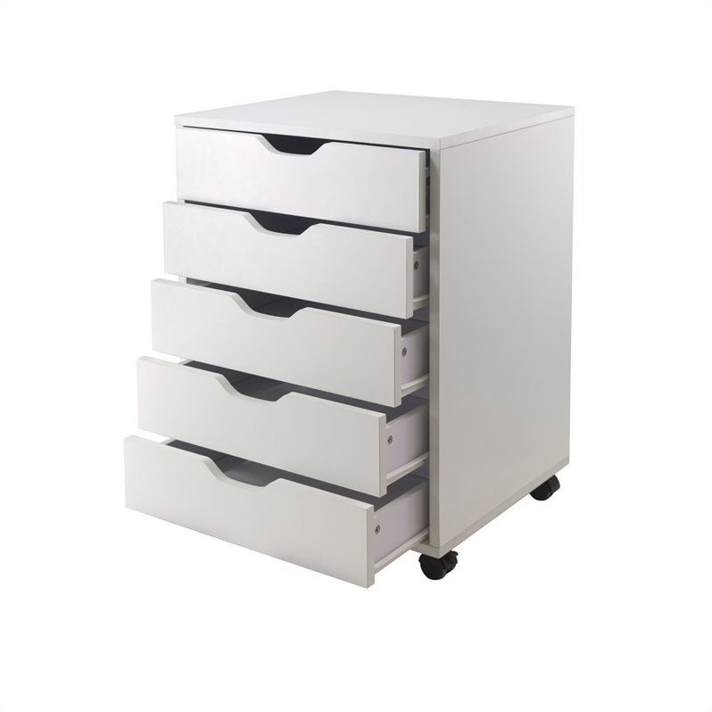 Home Square 2 Piece Wood Mobile Storage Cabinet Set with 5 Drawer in White