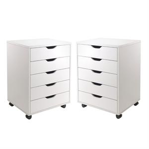 home square 2 piece wood mobile storage cabinet set with 5 drawer in white