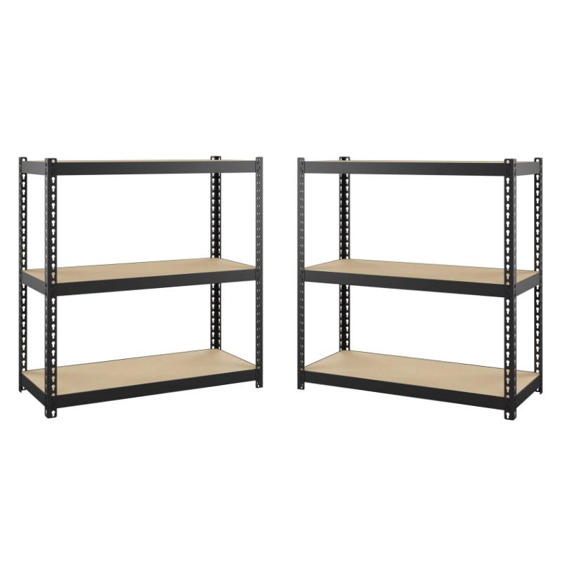 Home Square 2 Piece Metal Shelving Unit Set with 3 Shelf in Black and Brown