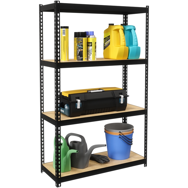 Home Square 2 Piece Metal Shelving Unit Set with 4 Shelf in Black and Brown