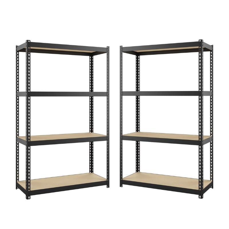 Home Square 2 Piece Metal Shelving Unit Set with 4 Shelf in Black and Brown