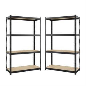 home square 2 piece metal shelving unit set with 4 shelf in black and brown
